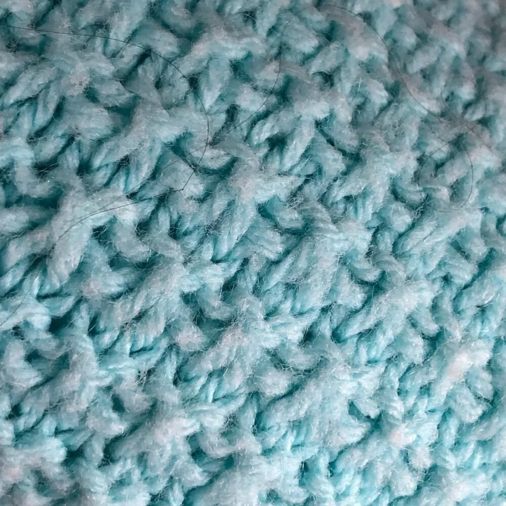 Vintage 60s Handmade Crochet Blanket & Hooded Sweater Blue Flower Embroidery NEW
